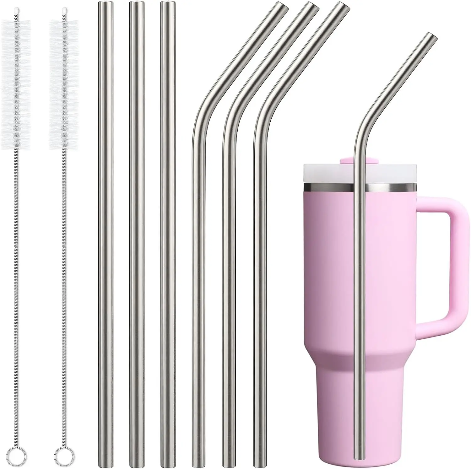 

Набор из 6 металлических соломинок из нержавеющей стали: 3 прямые + 3 изогнутые, многоразовые, без BPA, с щеткой для чистки, для стаканов.