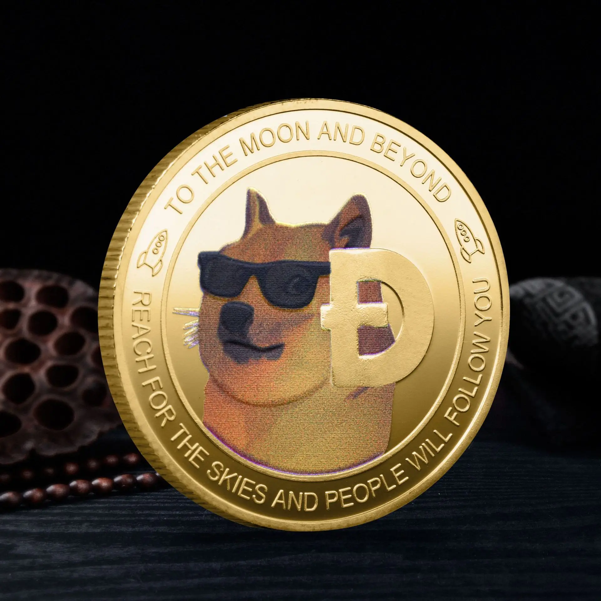 Dogecoin Collectible Golden Silvery Plated Souvenir Coin To The Moon and Beyond Physical Cryptocurrency Commemorative Coin