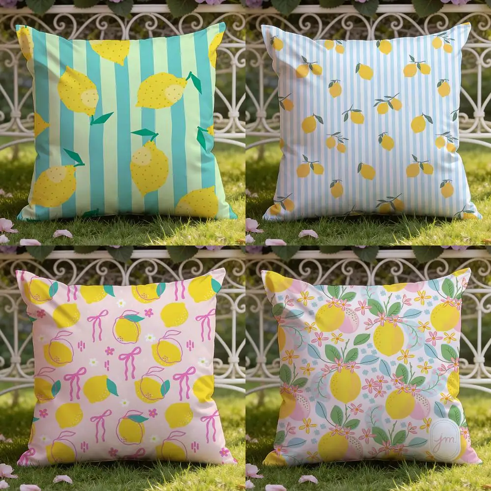 Lemon Floral Pattern Cushion Cover Home & Car Dual-Scene Pillow Cover: Reversible for Premium Comfort