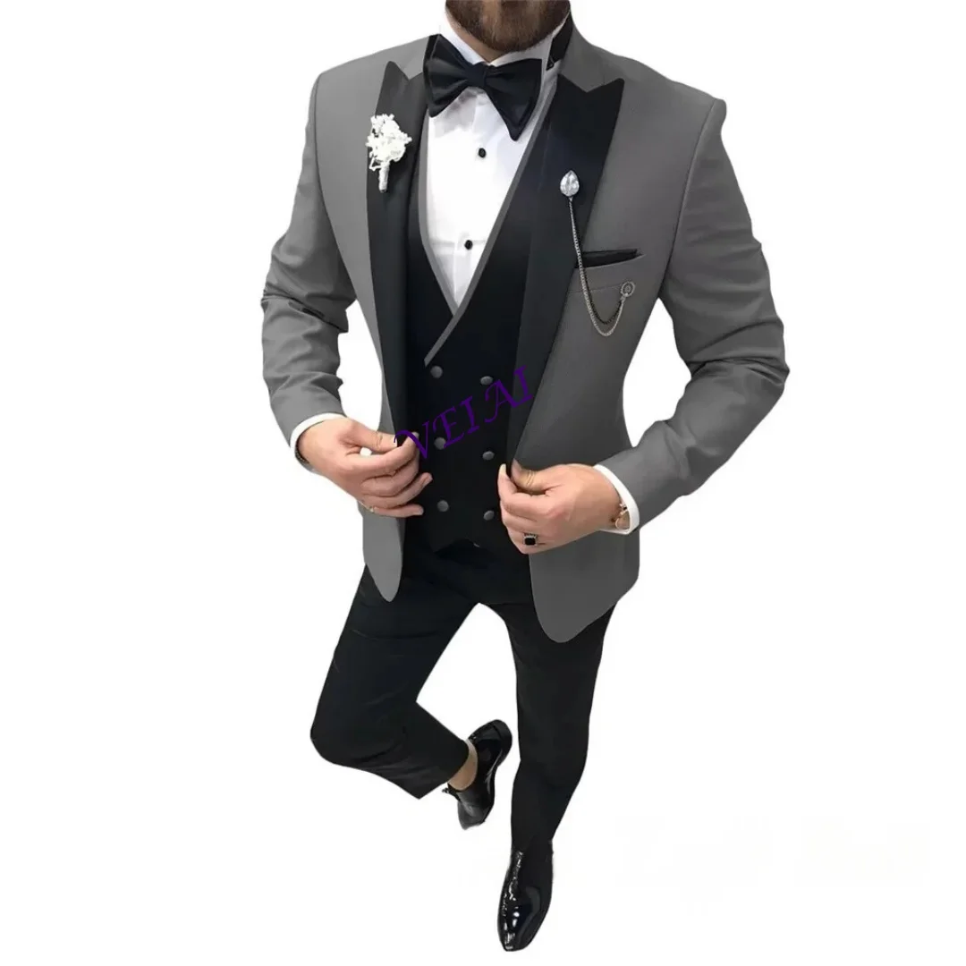 Traje de esmoquin personalizado para hombre, traje de esmoquin ajustado de 3 piezas, trajes de fiesta de boda, trajes formales de moda para hombre