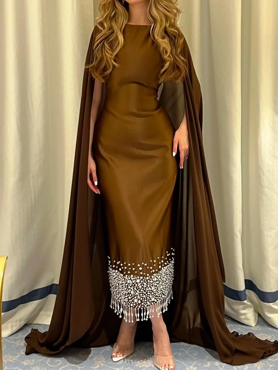 Oisslec Kleid Elegant Vintage Süße Braune Perlen Perlen Chiffon Neu Anpassen Formelle Anlässe Abendkleid Abend Party Kleider