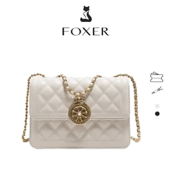 FOXER Split Leather Women's Shoulder Bag 2026 New Female Chain Flap Bag Light Luxury Crossbody Bag Best Gift for Mom,Lover