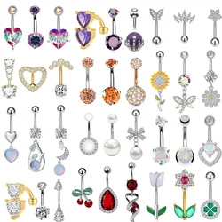 3pcs/lot Pearl Opal Crystals Dangled Belly Button Ring Sets for Women Navel Piercing Nombril Flower Heart Cherry Belly Piercings