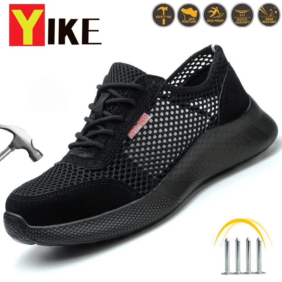 Breathable Men Work Shoes Summer Safety Shoes Lightweight Protective Sneakers Safety Steel Toe Shoes Men Puncture-Proof boots