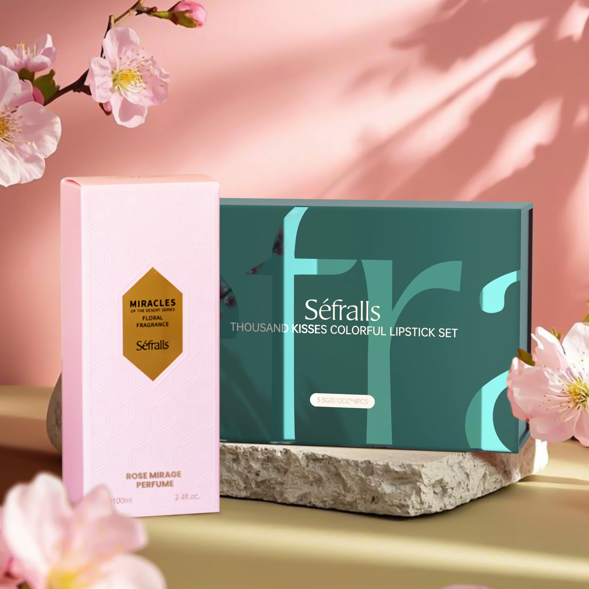 Séfralls ROSE MIRAGE PERFUME FRAGRANCE FLORALE 100 ml + THOUSAND KISSES SET DE LIPSTICK COLORÉE 3,5 g * 4 pièces Cologne et Maquillage