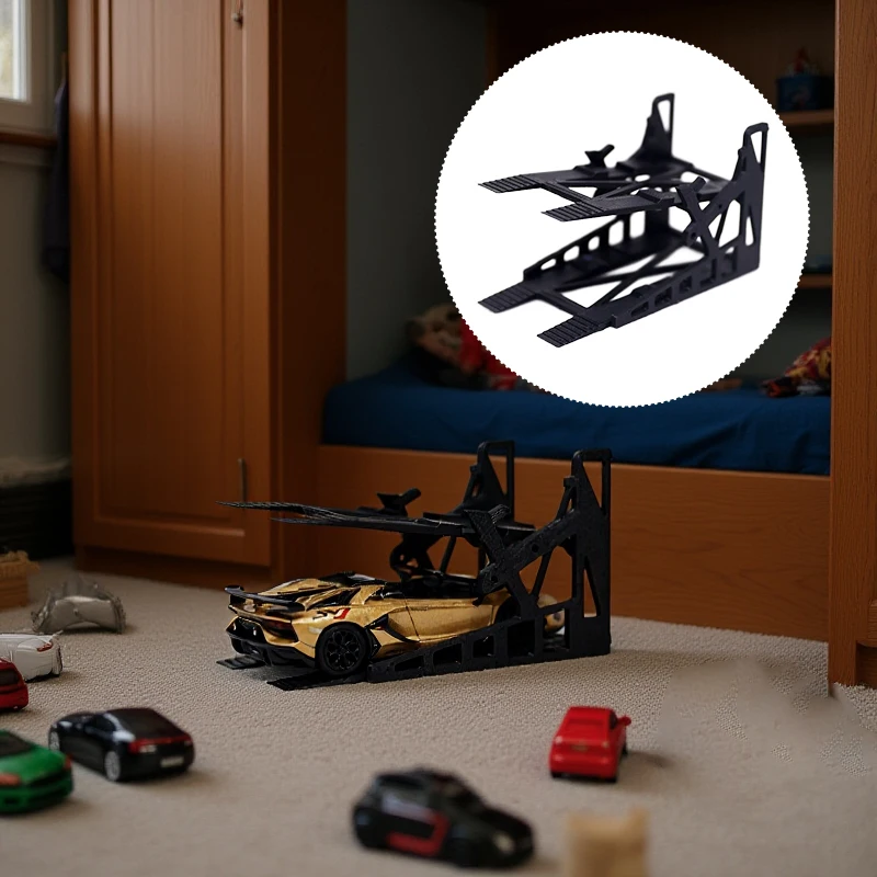 1Set Modello di telaio di parcheggio per veicoli a due piani per 1/64 Auto in lega giocattolo 3D stampato Garage Car Rack Decorazione della scena Parti di montaggio