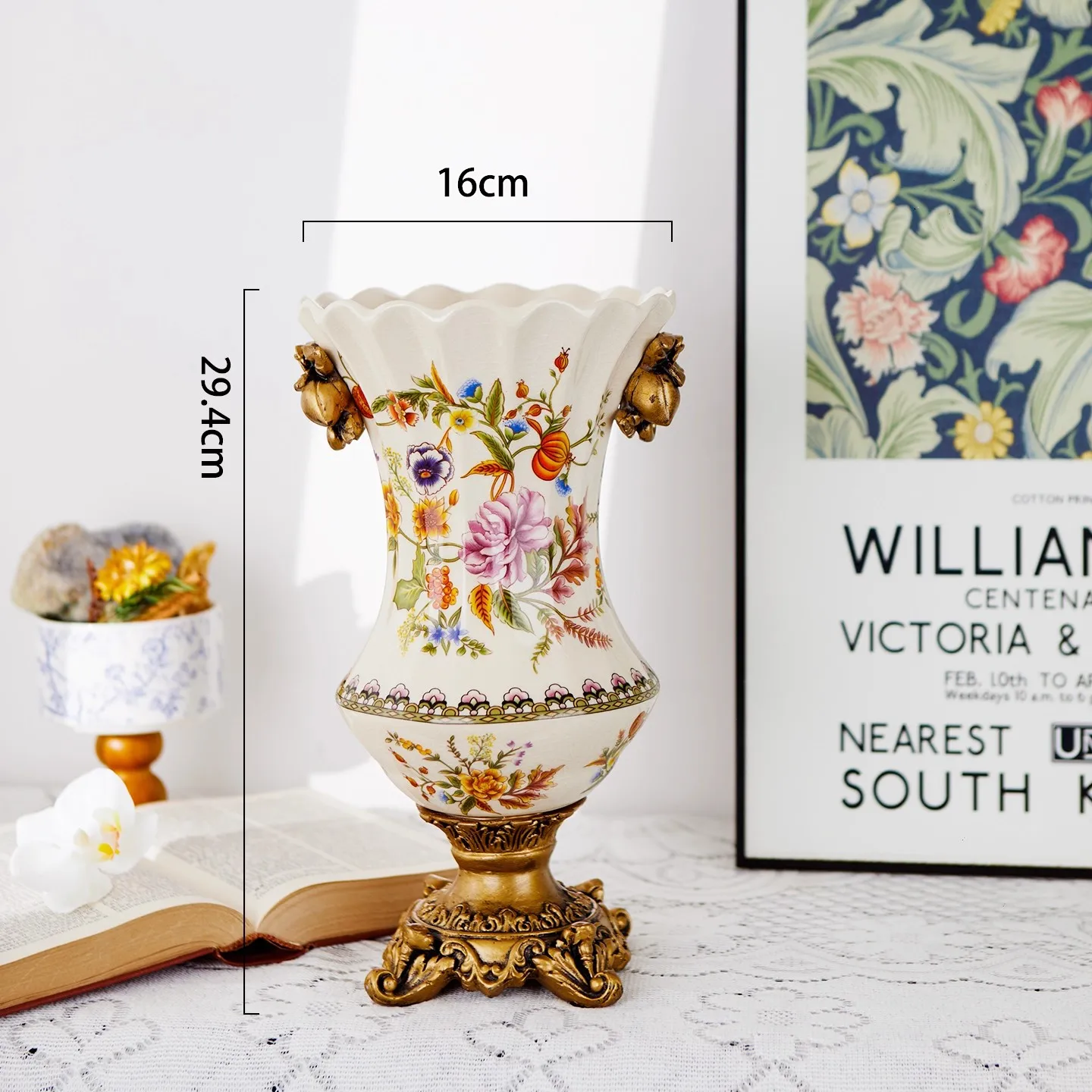 American retro ice cracked ceramic vase creative home decoration European double ear high foot vase