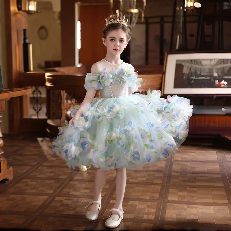 2026 Children Girls Formal Dress Host Kids Birthday Party Princess Gown Flower Girl Piano Performance Pageant Banquet Costume