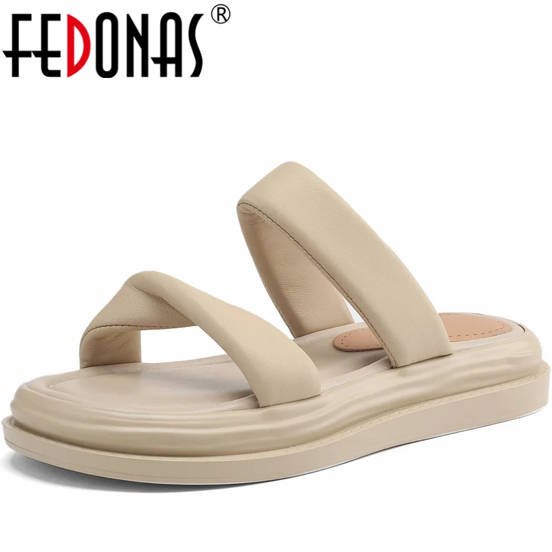 FEDONAS 2024 New Arrival Women Slippers Summer Genuine Leather Platforms Flats Casual Working Comfortable Shoes Woman Sandals