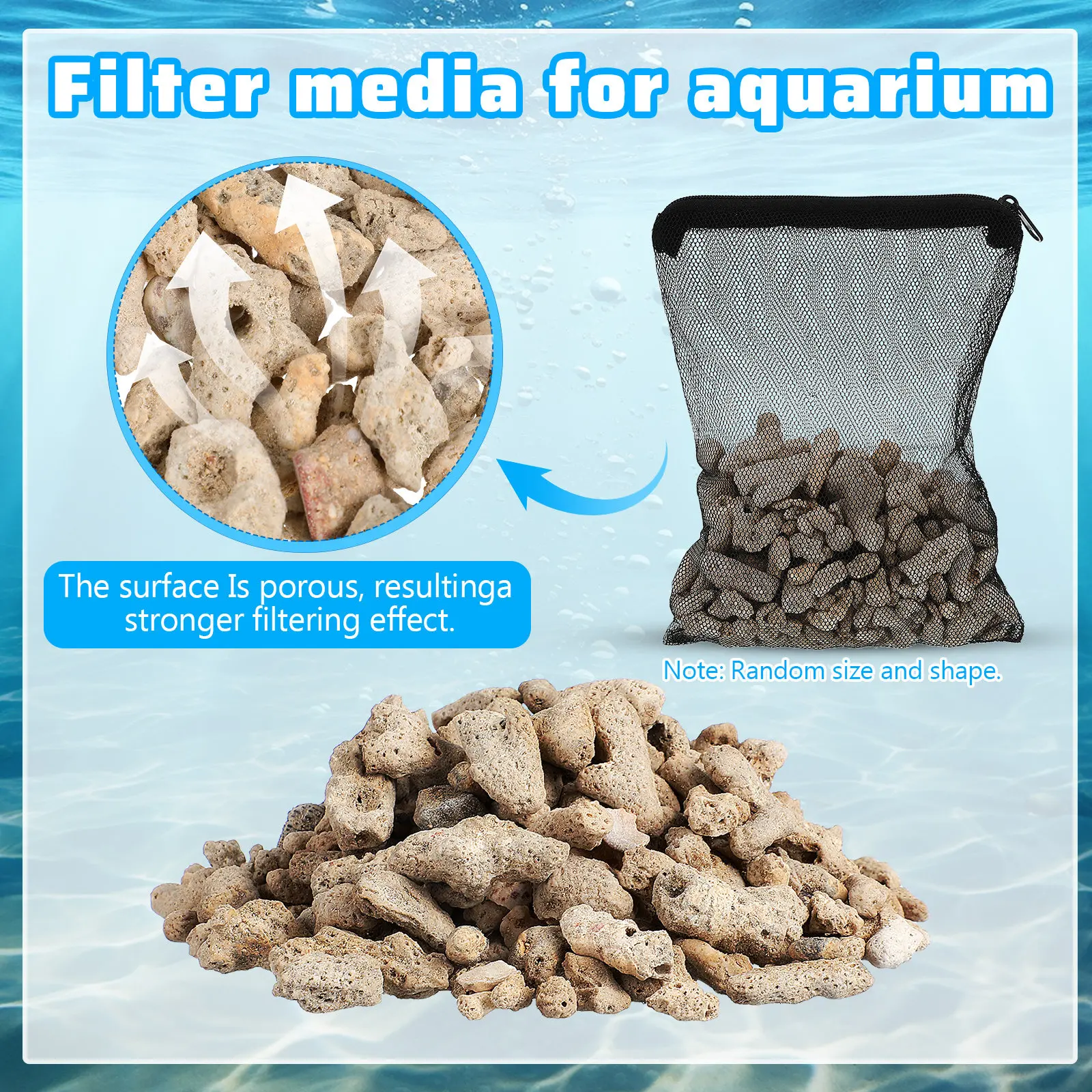 1Set Natural Coral Aquarium Filter Media Fish Tank Substrate Coral Bone Mesh Bag Reusable Pond Filter Water Quality Stabilizer view 4
