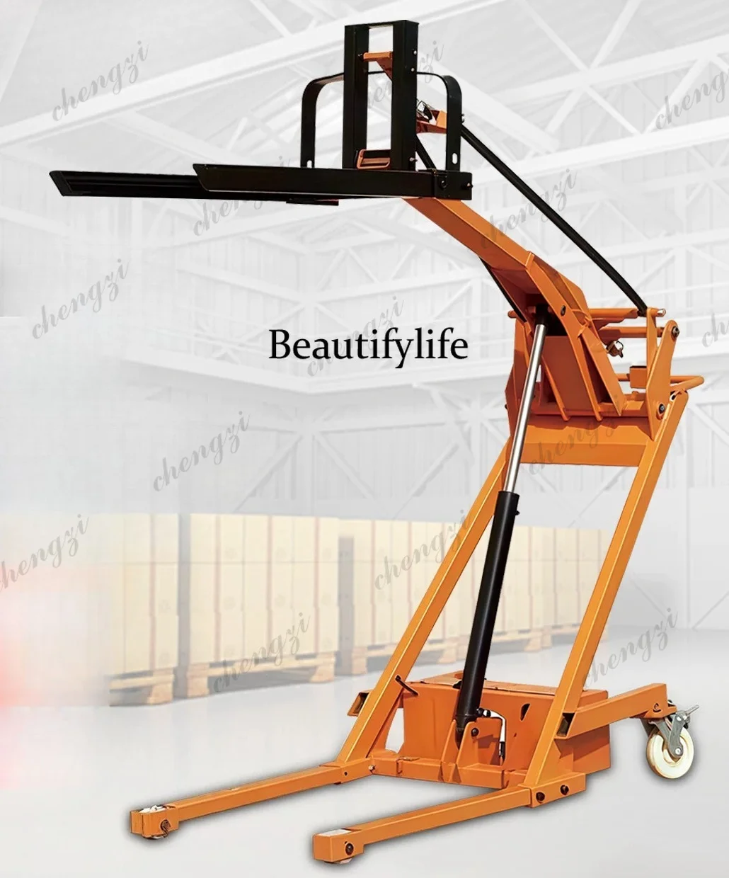 Portable Crank Arm Forklift Full Electric Hydraulic Small Forklift Handler, Hand Push Stacker