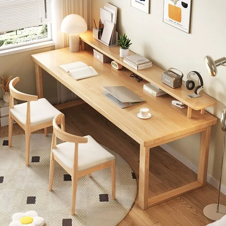 

Solid wood with bookshelf double desk student home office study