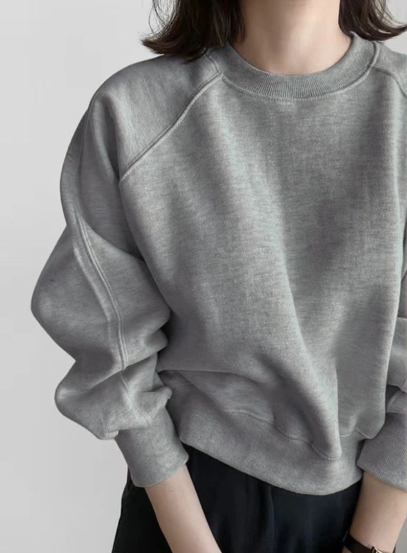 Herbst und Winter Neue Einfarbig Einfache Lange Ärmeln Kurzen Hoodie Lose Pullover Top Hoodie