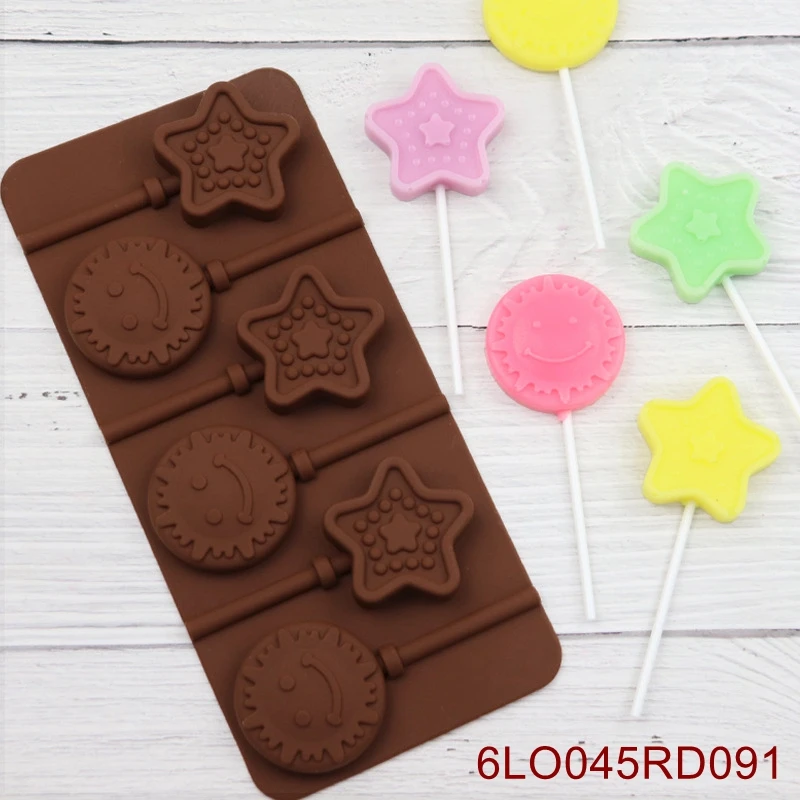 1/2/4PCS ReadStar 6LO045RD091 6 Cavities Star & Sun Lollipop Silicone Mold 6 Holes Baking Mould DIY Soap Mold