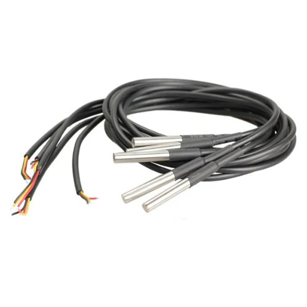 

5pcs Temperature Sensor Chips Waterproof Temperature Sensors 100cm Cable 6x50mm Stainless Steel Black