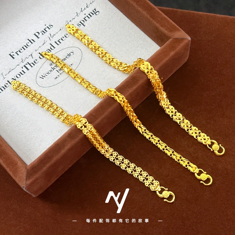 

9999 light luxury temperament blessing buckle bracelet new style money love leaf 24K real gold women's bracelet gift