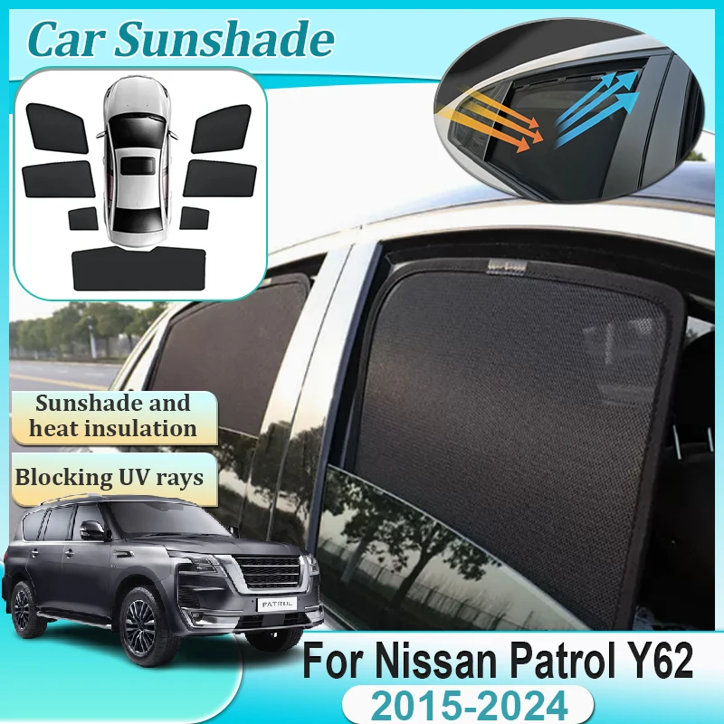 

For Nissan Patrol Y62 Accessories 2015-2024 Side Window Film Windshield Cover Visor Anti-UV Privacy Shades Car Tools Accessories