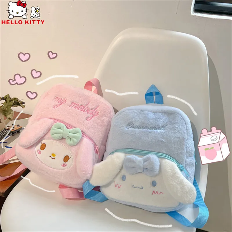 

Kawaii Sanrio Backpack Plush Bag Cute Cinnamoroll My Melody Shoulder Bags Cartoon Plushie Large Handbag Christmas Gifts for Girl