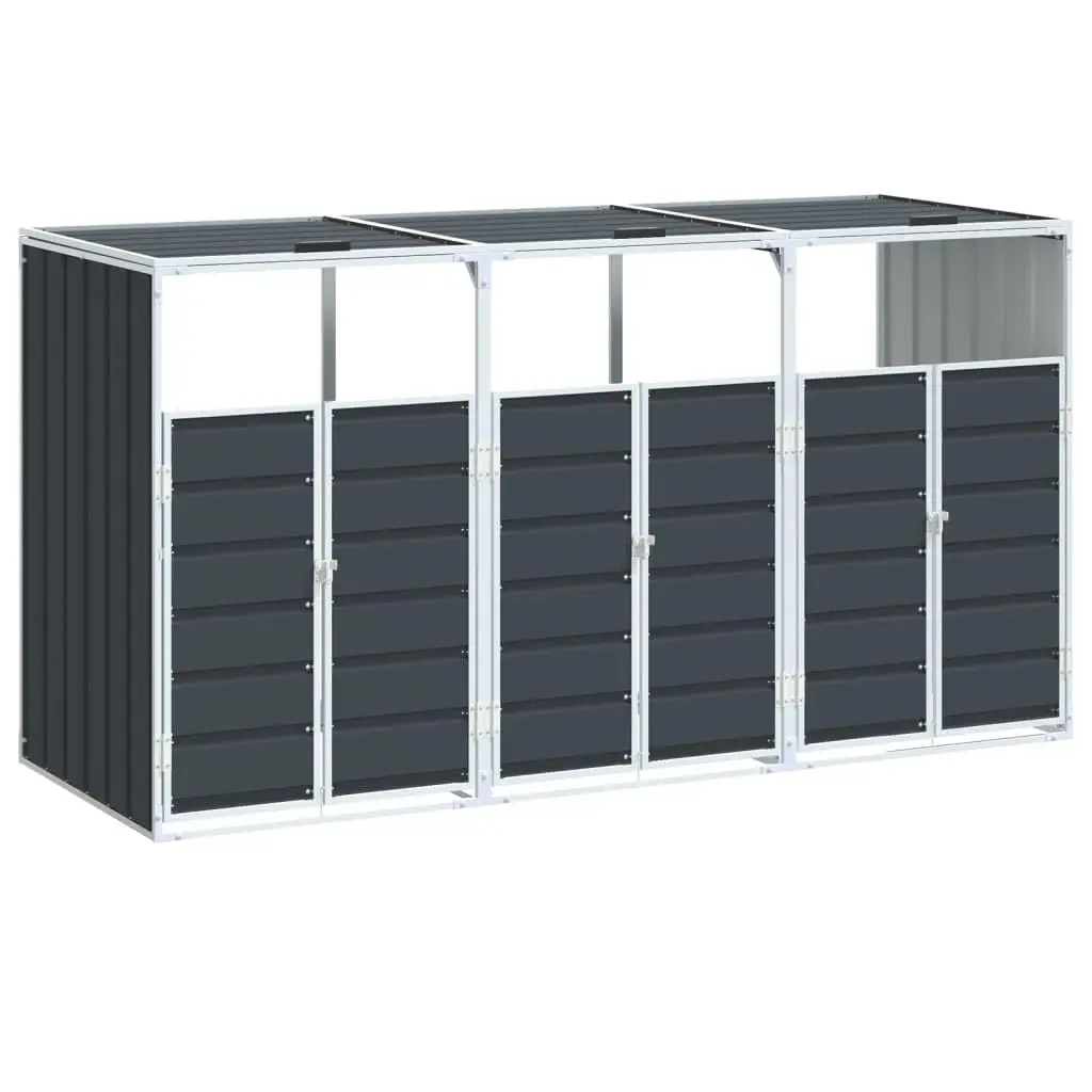 Triple Bin Storage Shed Outdoor Garbage Enclosure with Lid Chains Weather Resistant Steel Cover 3 Bins 85x31.9x45.3, Customized
