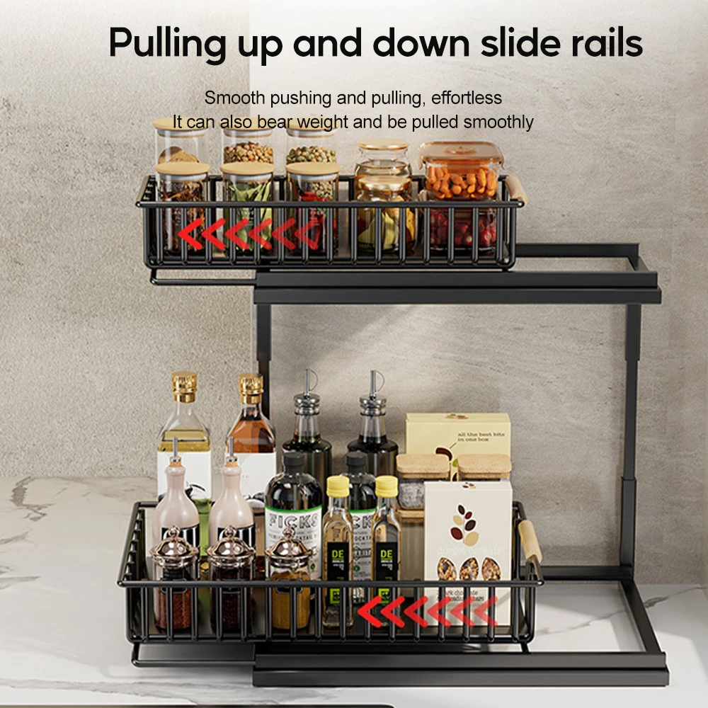 

2-Tier kitchen Under Sink Drawer Bathroom Cabinet Storage Rack Multi-Use Slide-Out Layered Storage Shelf Kitchen Sink Organizer