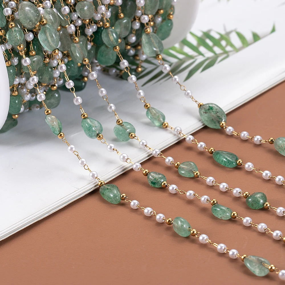 

1-метровая цепочка из нержавеющей стали с зелеными кристаллами натурального камня для изготовления ювелирных изделий и поделок своими руками