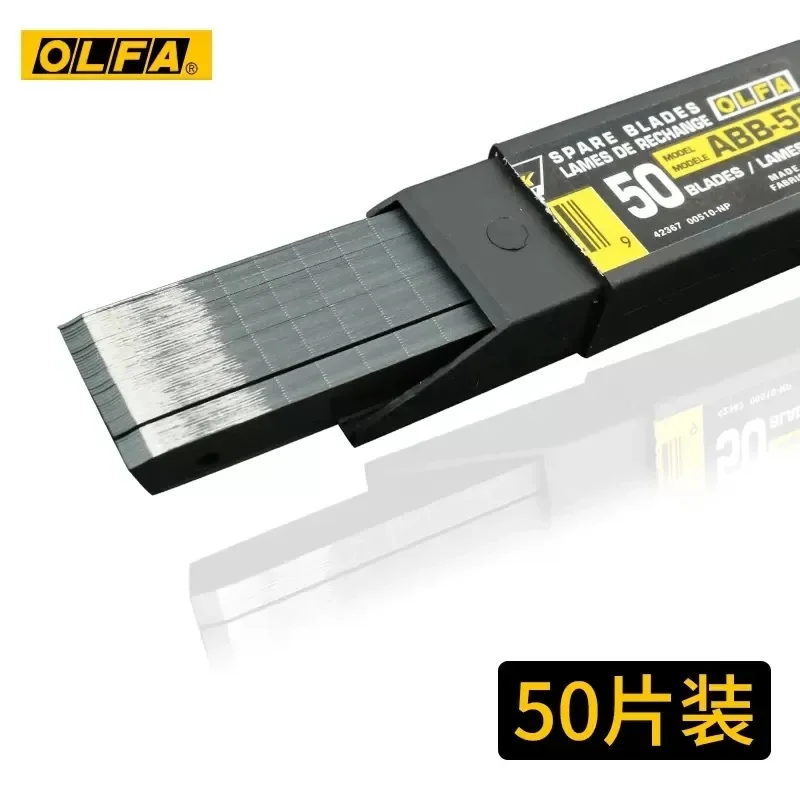 50 Japonês Original OLFA Lâminas ABB-50 Multipurpose Pequenas Lâminas de Aço Inoxidável 0.38mm Art Blade 9mm Wide Lâmina Preta de Alta Qualidade Sharp e Durable Stationery Blade Substituição