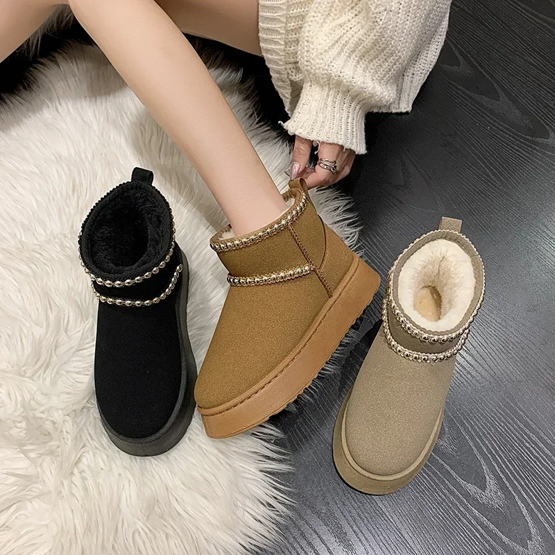 Winter New Elegant Suede Round-toe Cold-proof and Warm Women's Boots Comfortable and Lightweight Platform Sole Snow Boots