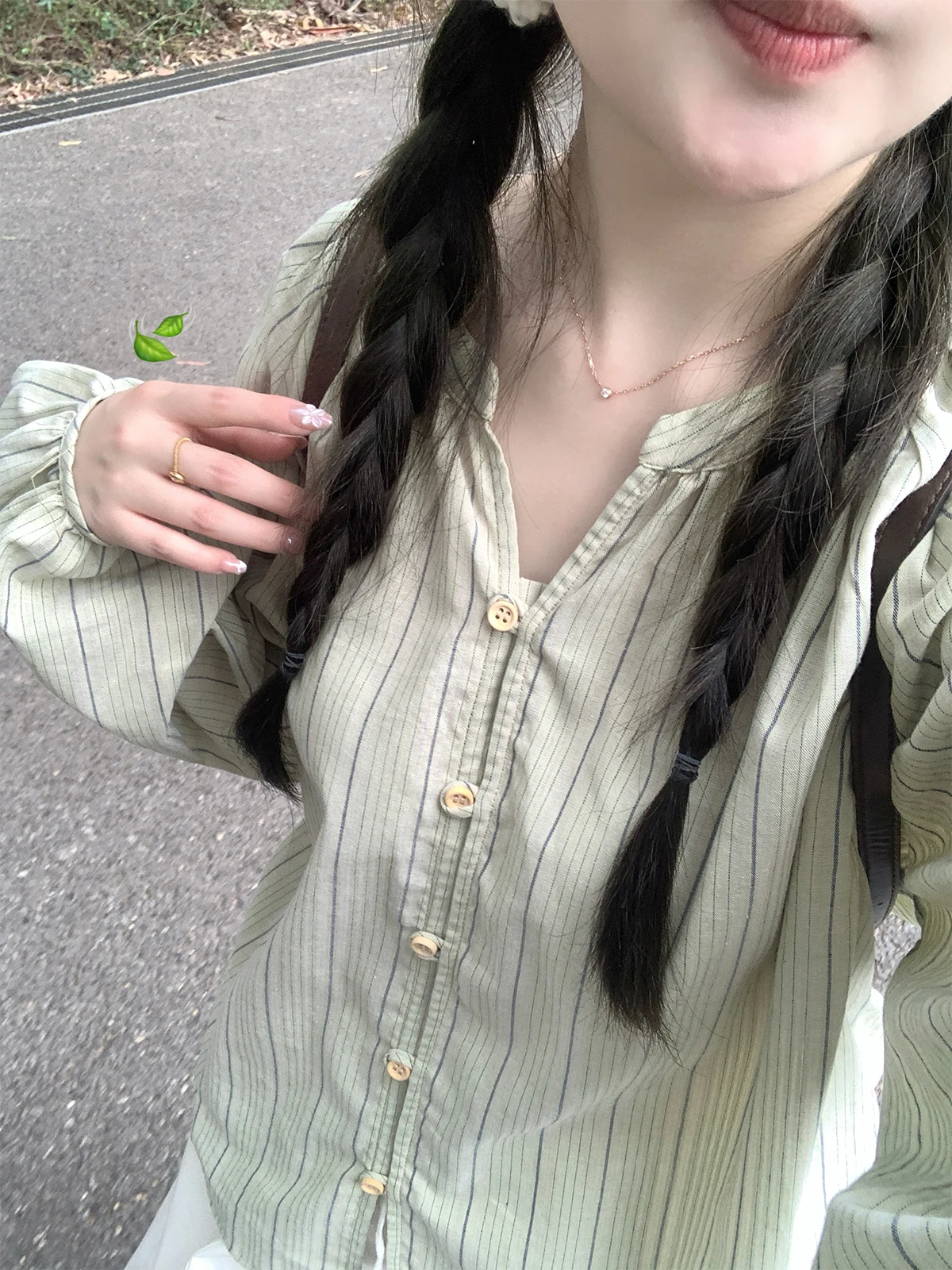 

Женская свободная рубашка из чистого хлопка с длинным рукавом в полоску, весна-лето, повседневная, для работы, с V-образным вырезом и пуговицами