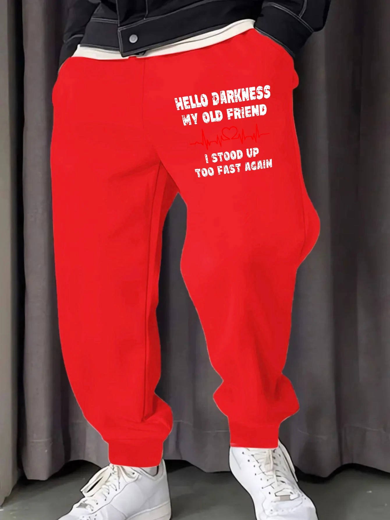 

Darkness Love Friend Print Men Sweatpant Versatile Pocket Trousers Drawstring Pants Man Fleece Hip Hop Autumn Jogging Pant