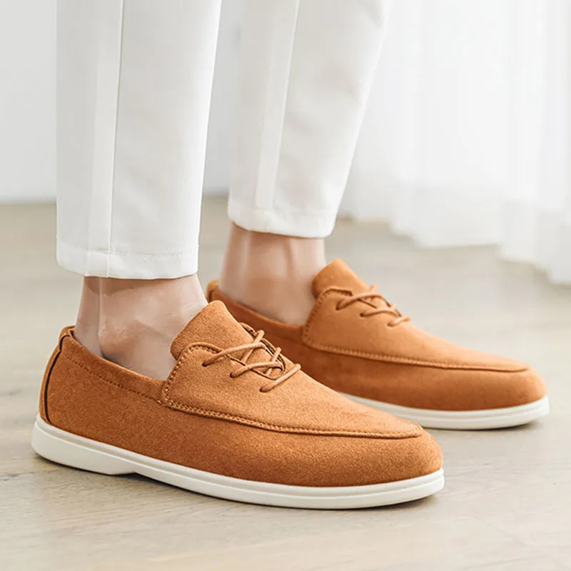 Zapatos informales de negocios para hombre de otoño, nuevos zapatos Derby de franela de Color sólido, zapatos planos suaves, mocasines Retro con cordones, zapatos de vestir para hombre