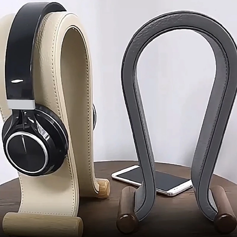 حامل سماعة رأس جلدي على شكل حرف U يدعم سطح الطاولة وحامل عرض لسماعات أذن ألعاب الكمبيوتر الشخصي، كريمي-أبيض