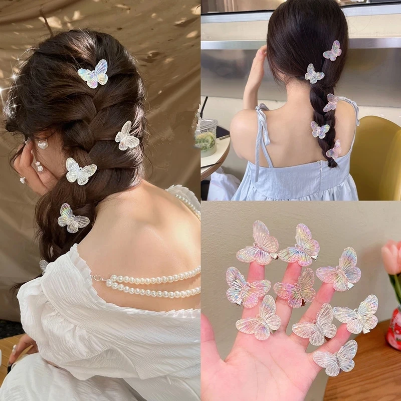 5PCS Fashion Girls Transparent Butterfly Pink Hairpin Children Heart Shape Hair Clips Women Barrettes Headband Hair Accessories