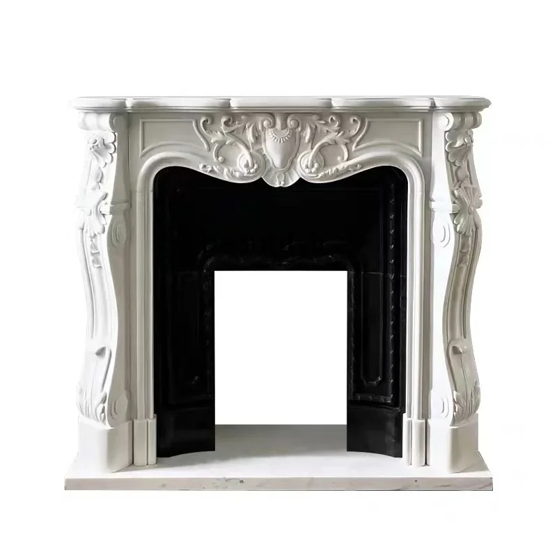 

French natural marble mantel carved living room decorative cabinet white marble stone