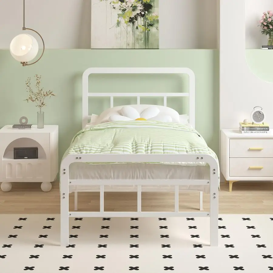 

Cieemine 14-дюймовые белые каркасы кроватей Twin XL с изголовьем и изножьем, сверхмощный каркас кровати Twin XL с местом для хранения под столом, N