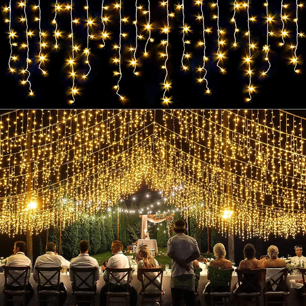 Guirnalda de luces de carámbanos solares, 7,5 M, 160Leds, decoración de aleros al aire libre, cortina para fiesta de boda, decoración navideña,