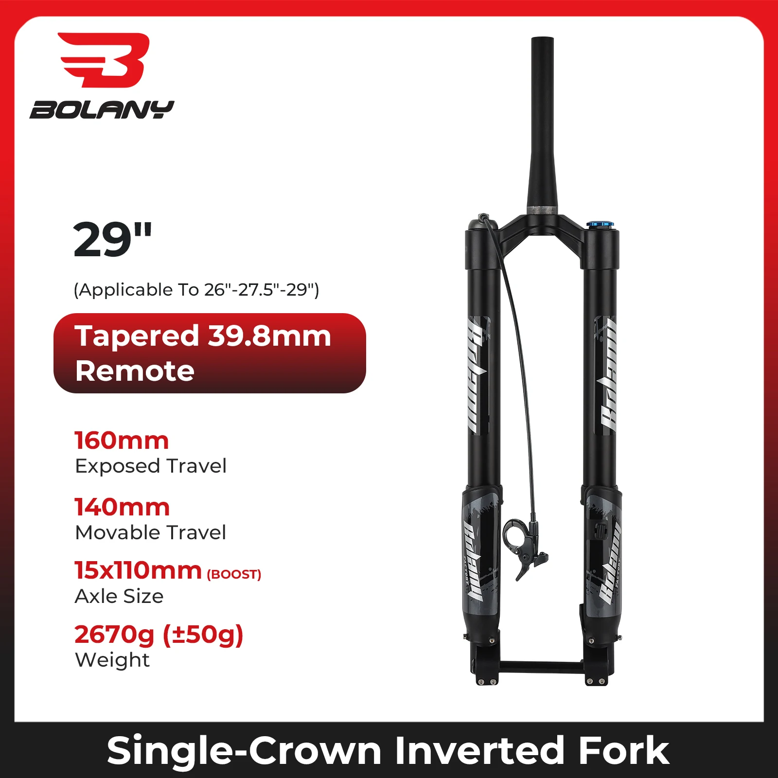BOLANY Dubbele Schouder Omgekeerde Fiets Vork MTB Vork voor Downhill 29 inch Boost Vork Steekas Reizen 140mm Verstelbare demping