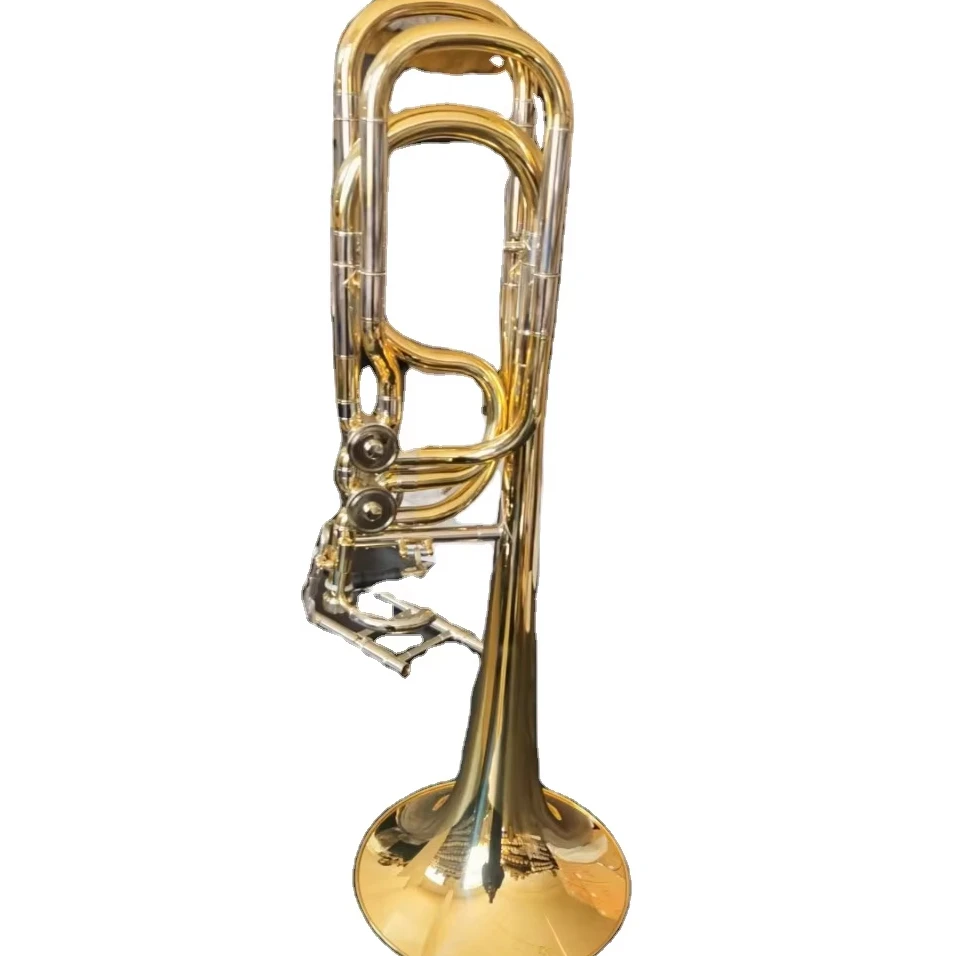 

High End Performance Double Piston Bass Trombone Exquisite Handmade Golden Trombone