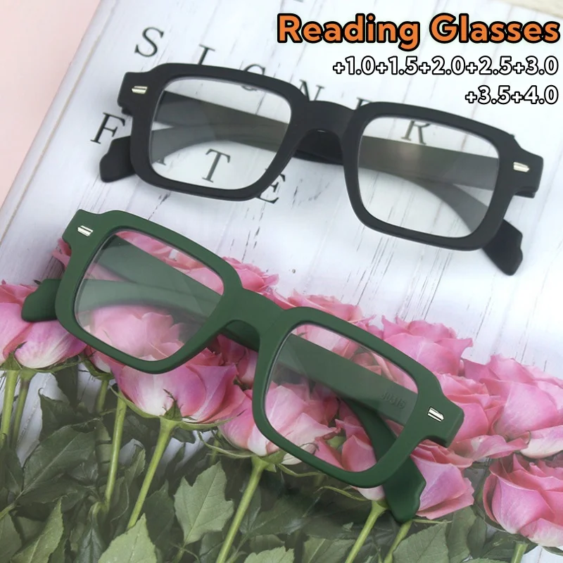 Anti Blue Light Square Far Sight Glasses Fashion Versatile Presbyopia Glasses Matte Three Color Rivet Frame Reading Glasses