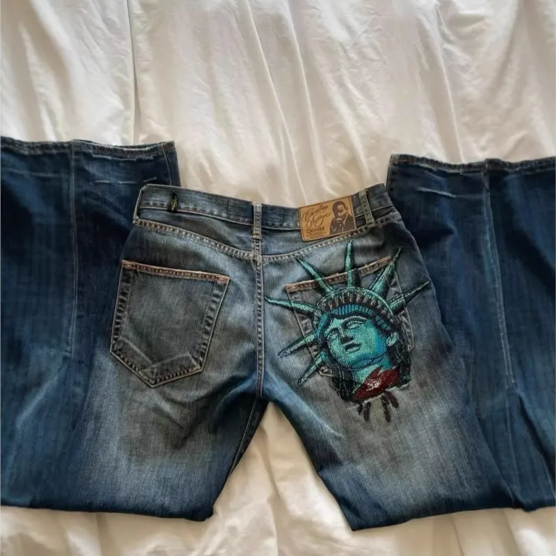 American Street Fashion Sweatpants Y2K Pants Men Gothic Hip Hop Letter Retro Make Old Design Zipper Waist Jogging Casual Pants