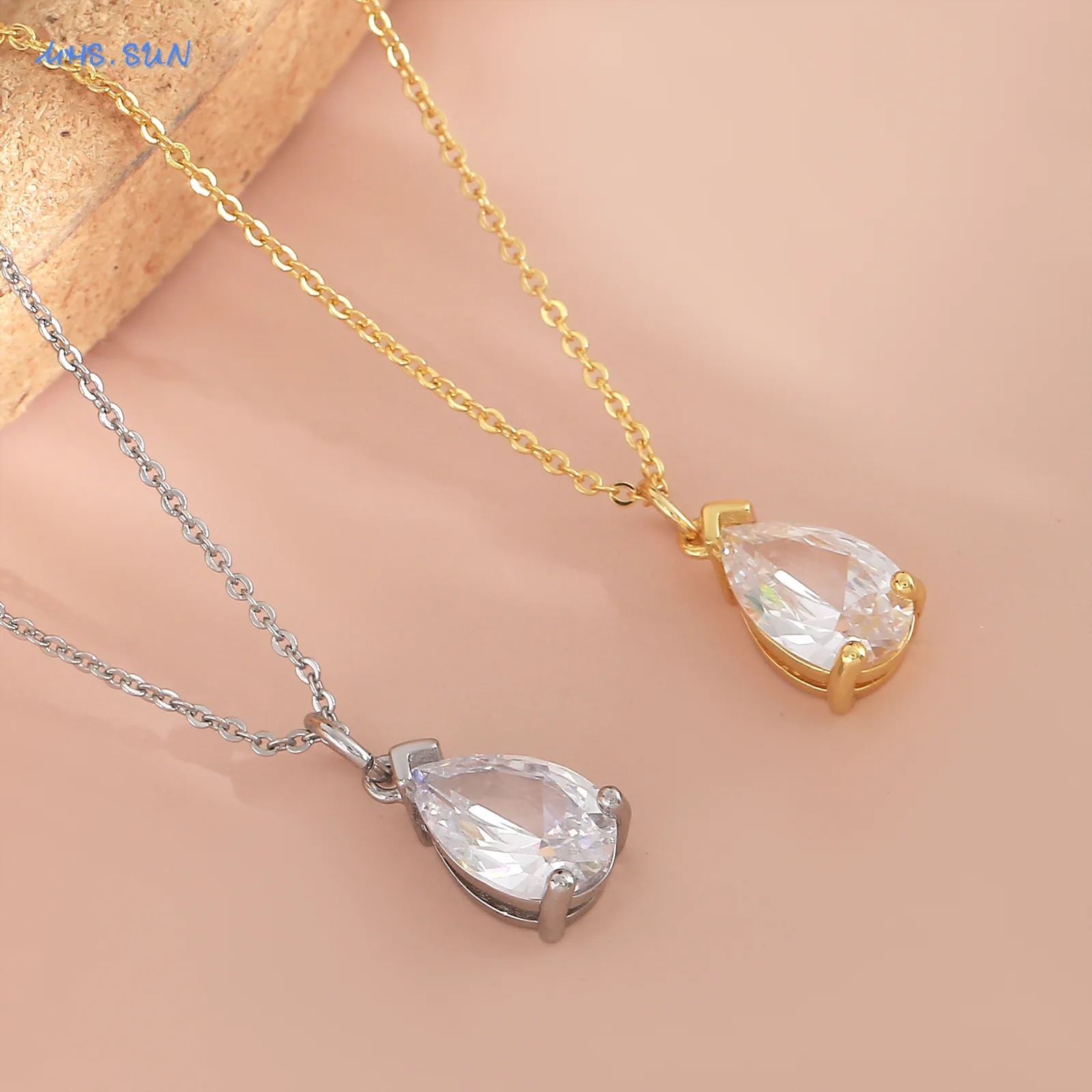 MHS.SUN Minimalist Classic Water Drop Zircon Pendant Necklace For Women Gold Silver Color Fashion Collarbone Chain Jewelry Gifts