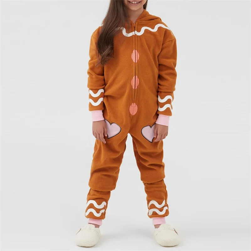 Kids Gingerbread Man Costume Long Sleeve Jumpsuits Role-Play Costume Stage Show Cosplay Party Outfits