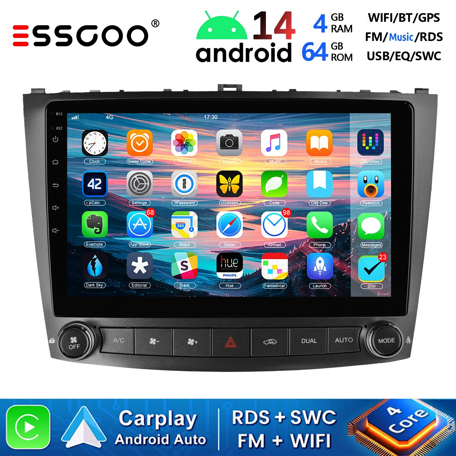 Rádio estéreo do carro da tela de toque de 10 polegadas IPS para Lexus IS350 IS250 2005-2012 com Carplay Android Auto/FM/Bluetooth/GPS/WiFi/AHD