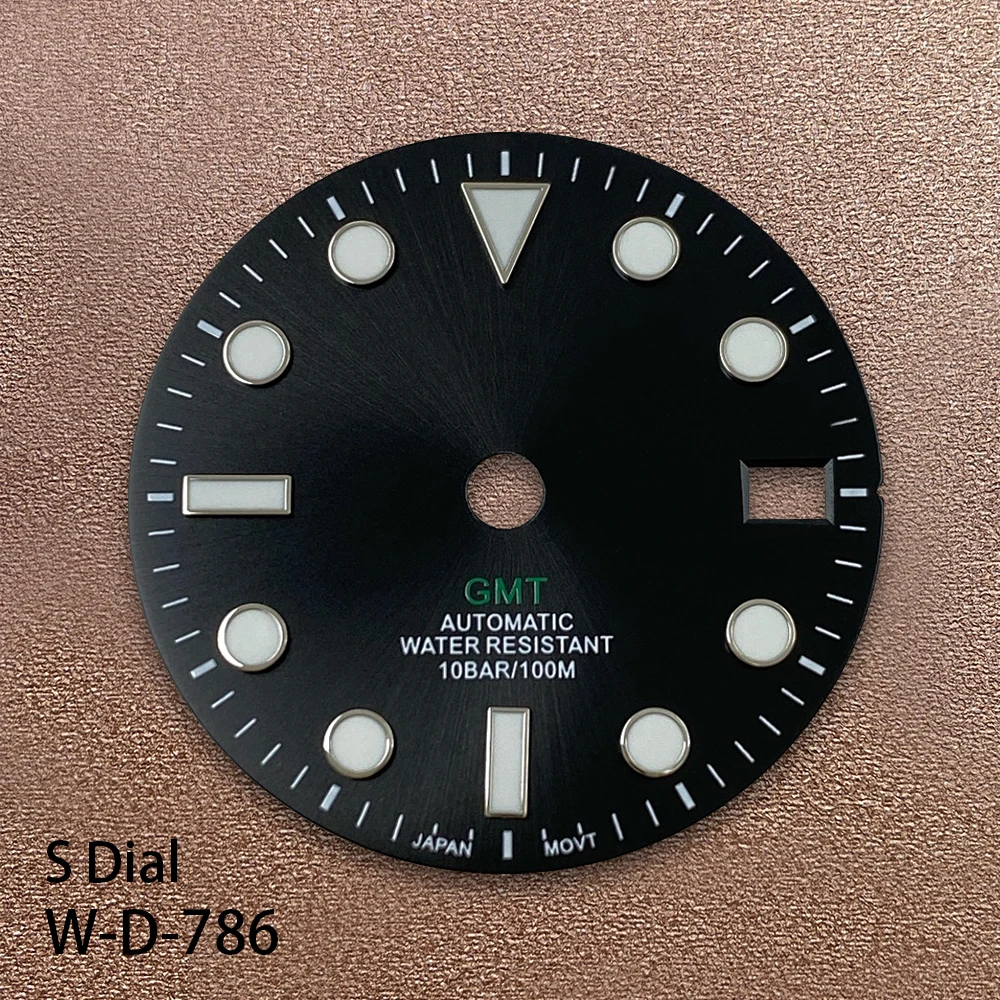 29mm S Logo GMT Dial Suitable For NH34 Janpan Movement Green Luminous Black Sunray Quality Dial Watch Modification Accessories