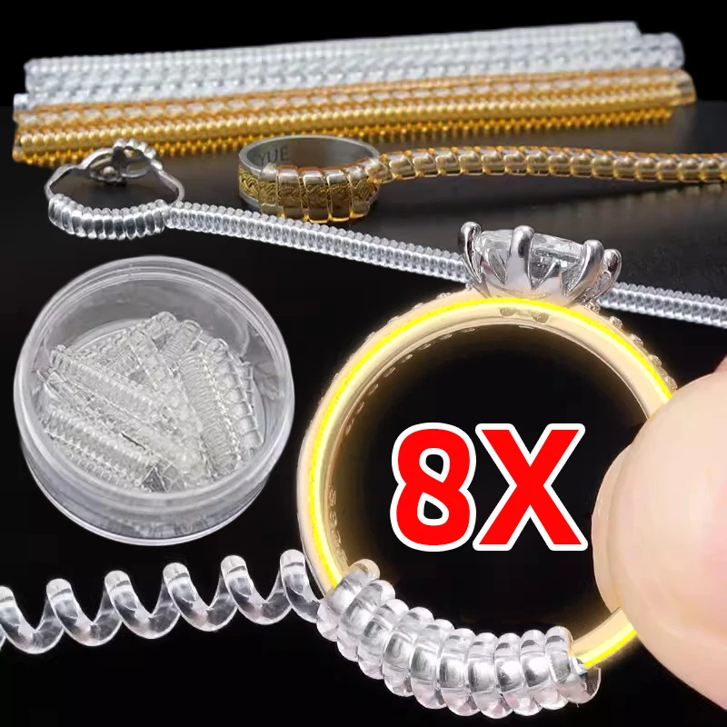 

8pcs/lot Transparent Spiral Based Ring Tools Spring Coil Ring Size Adjustment Guard Tightener Reducer Resizing Tool for Jewelry