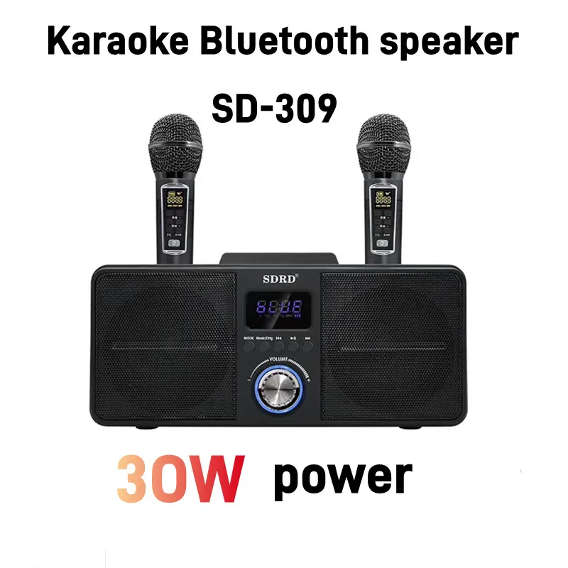 Комплект динамиков для караоке SDRD SD309, 30 Вт, портативный 2-в-1, двойной микрофон, Bluetooth Динамики для пения, уличные беспроводные стерео сабвуферы