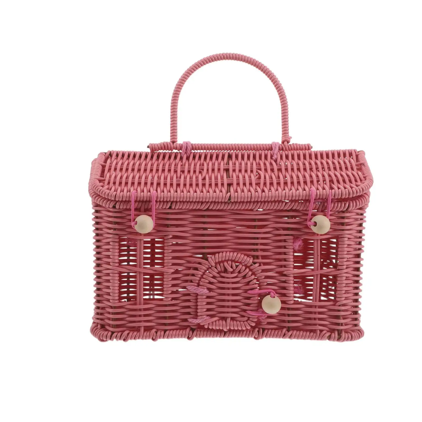House-Shaped Imitation Rattan Picnic Basket Hand Woven Storage Basket with Handle for Wedding Picnic Camping Garden Harvest