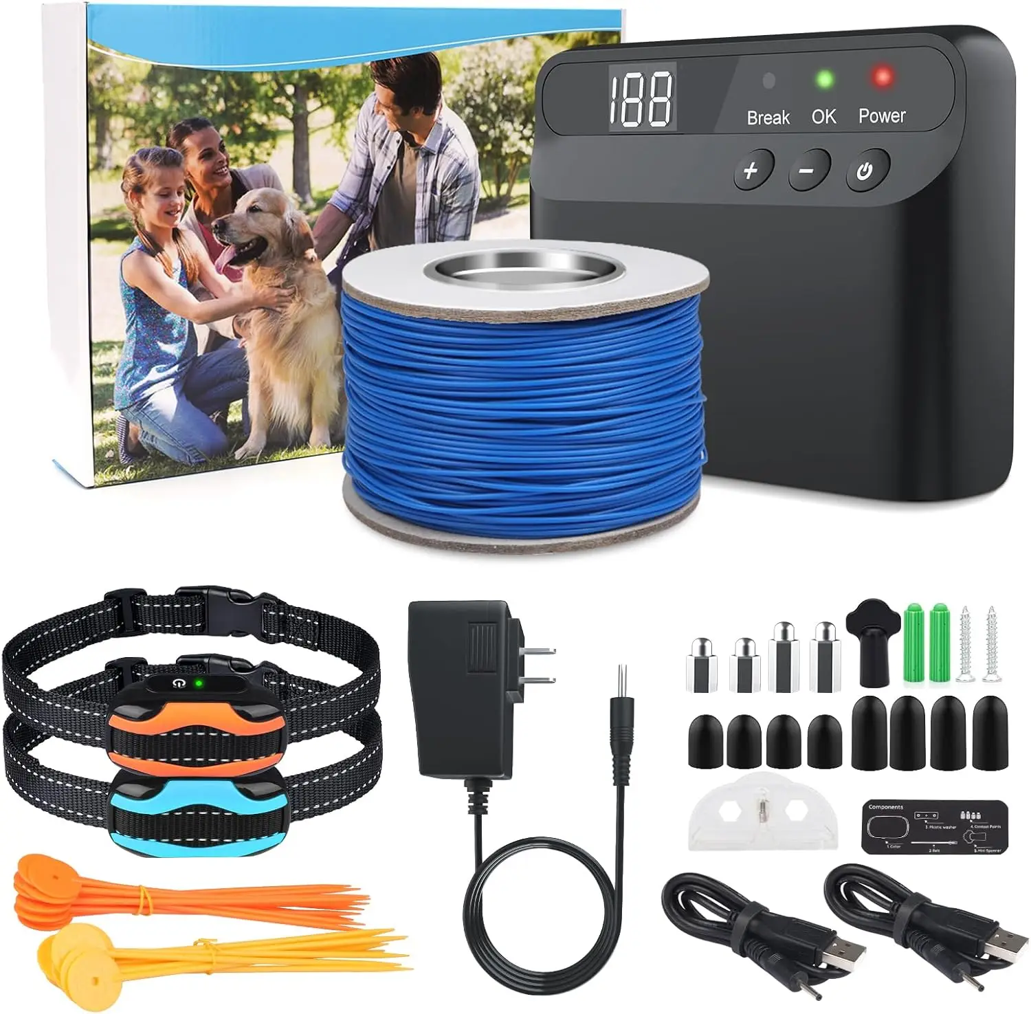 

Electric Fence for Dogs, Electric Dog Fence System, 2 Water Resistant Collar Receiver, with 656Ft