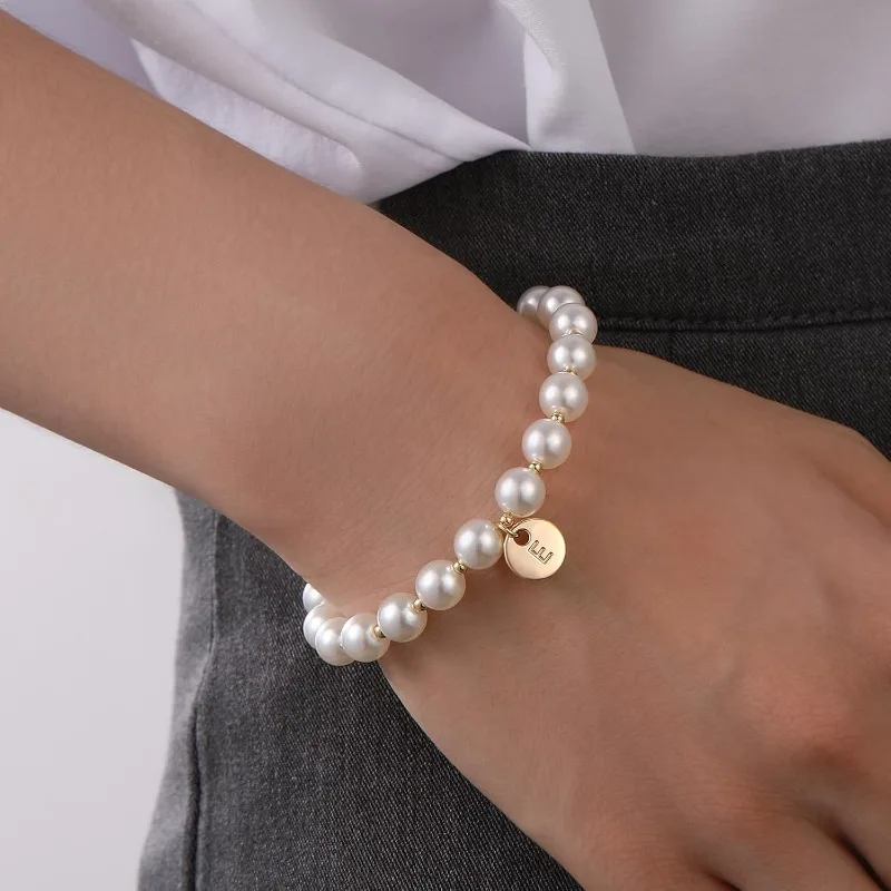 Dainty Letter A-Z Initial Pearl Bracelet Flower Girl Bracel…