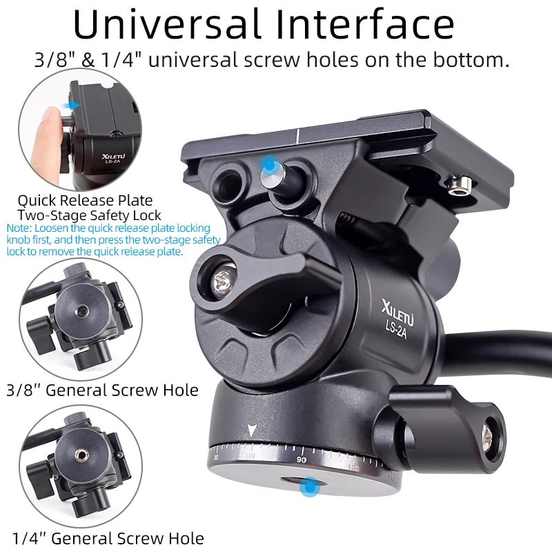 XILETU LS2A Hydraulic Ball Head Pan Tilt for Panoramic Shooting Tripod with Arca-Swiss Clamp for Monopod and Tripod