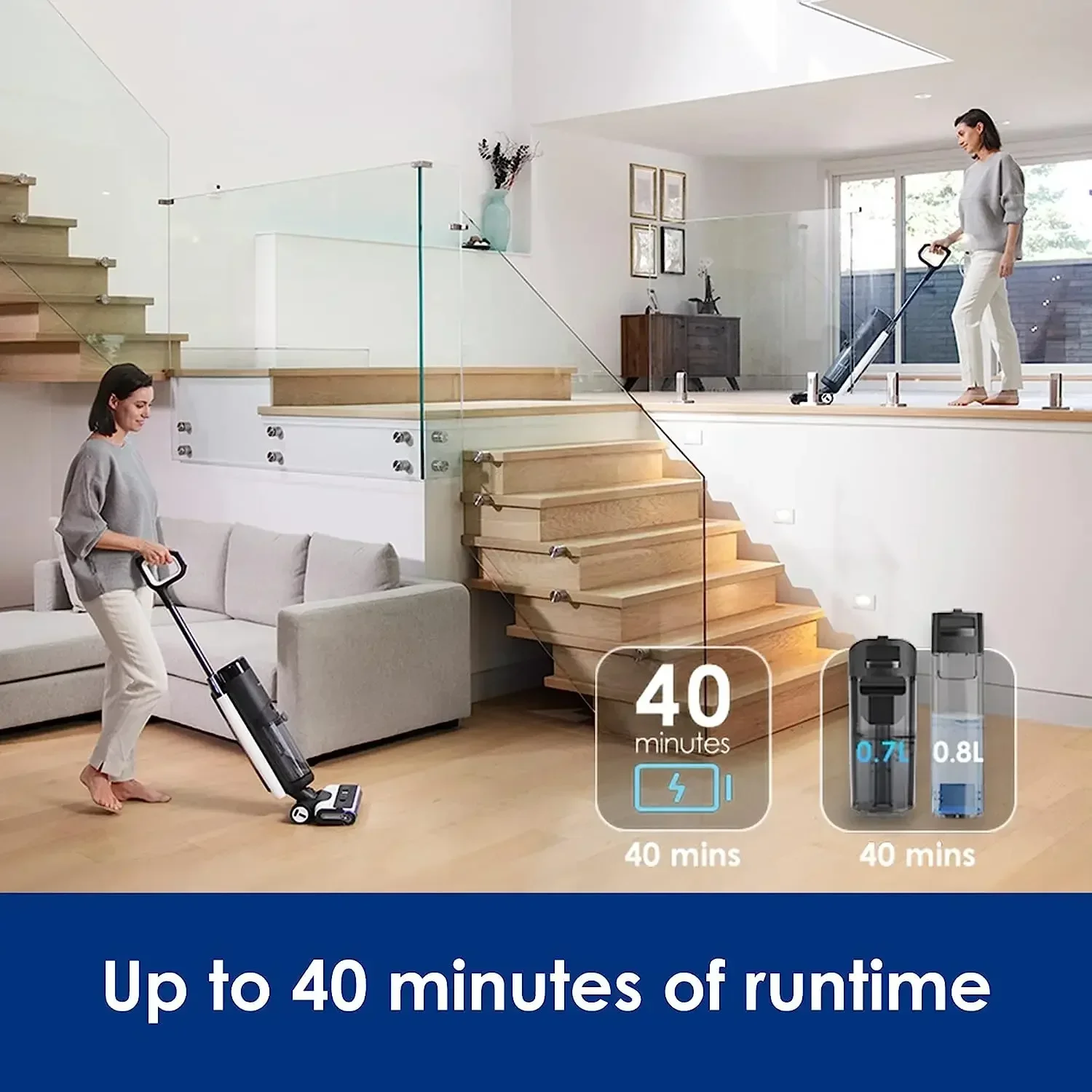Tineco Smart Cordless Floor Cleaner Wet Dry & Mop for Hard LCD Display Great for Sticky Messes and Pet Hair Centrifugal Drying O